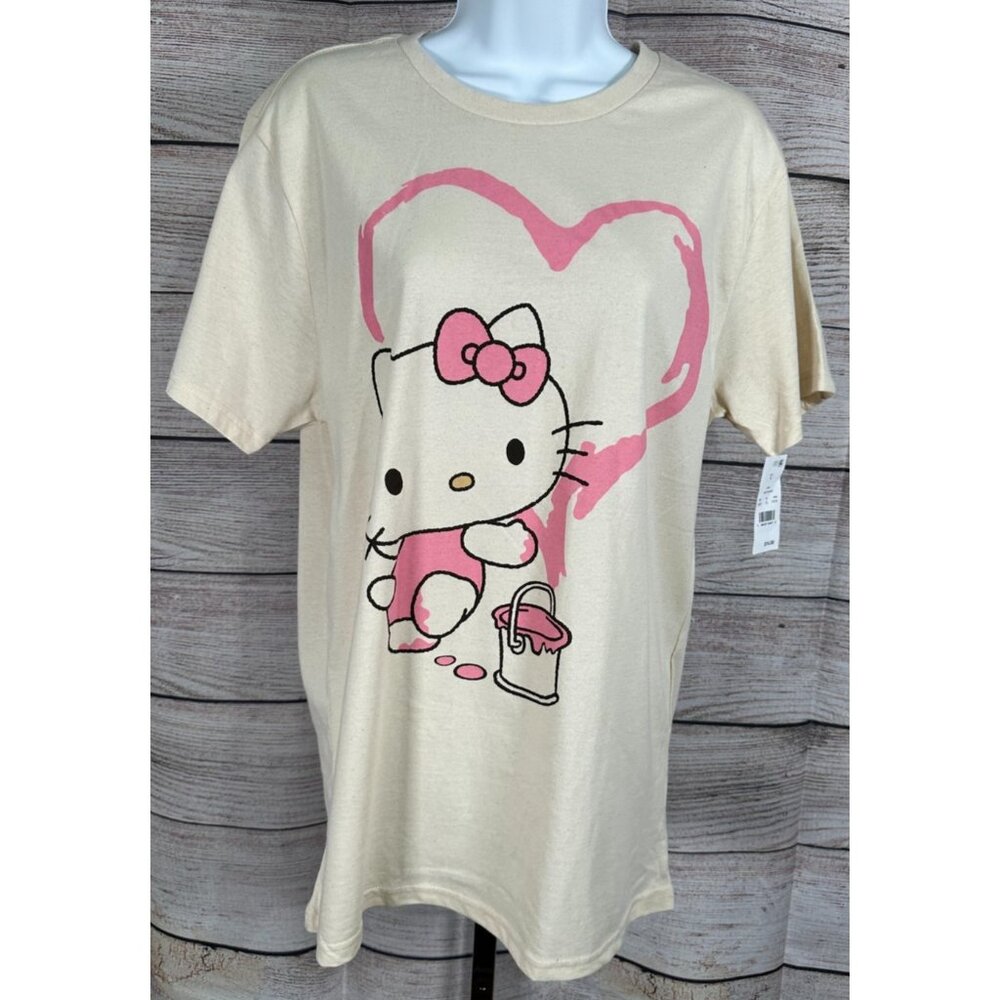 Women’s Hello Kitty Graphic T-Shirt Short Sleeve Casual Top Size M Beige